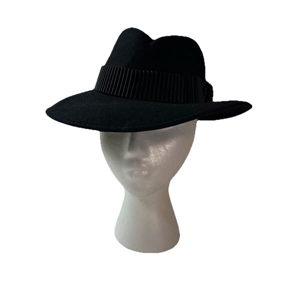 Fleur de Paris New Orleans Black Felt Fedora Hat Ribbon signed Kimberly G Church - Picture 3 of 11